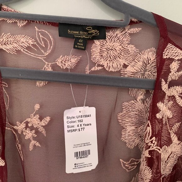 NEW Suzanne Betro floral lace elbow sleeve flowy sheer tunic cardigan kimono - Picture 4 of 9